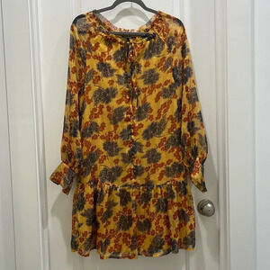 Maison Scotch & Soda Gold Metallic Floral Long Sleeve Dress Sz XS